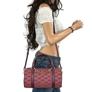 Michael Kors Zooey Barrel Messenger Shoulder Bag MK Gold Glitter Mulberry Multi